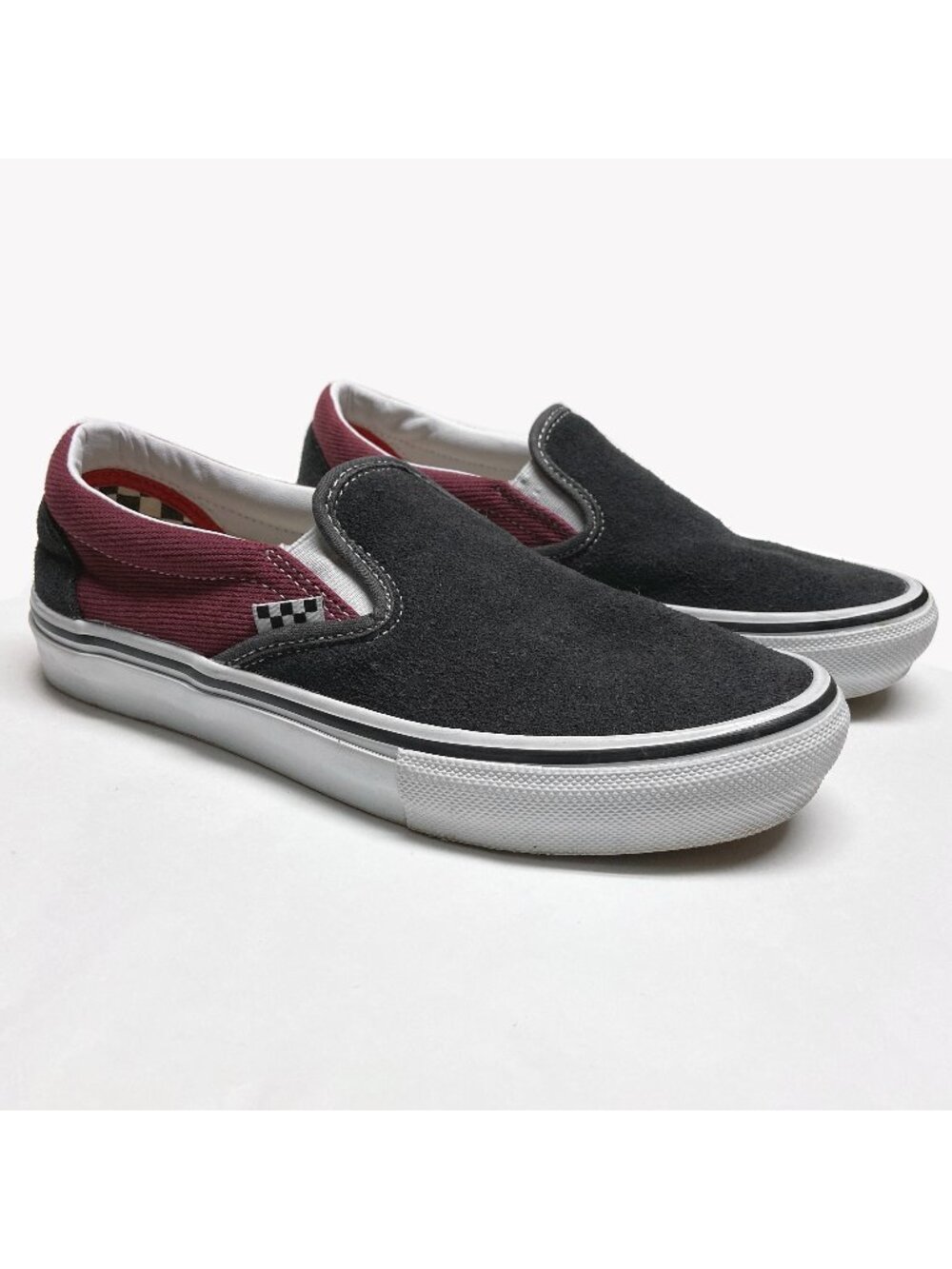 Vans Slip-on Shoes Pop Cush Men's Size 6.5 / W8 Maroon Canvas Black Suede